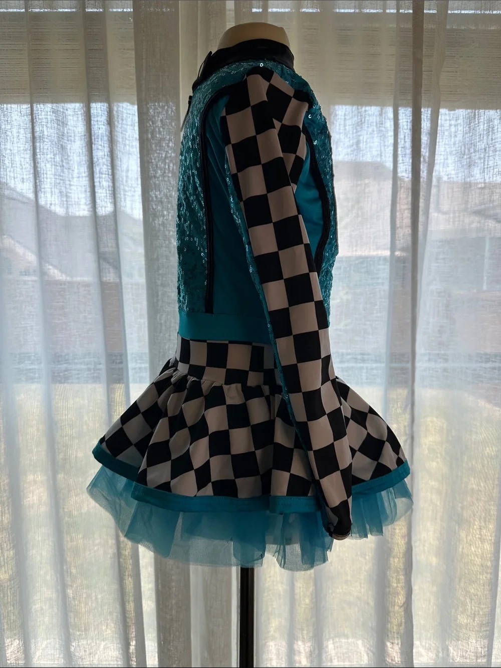 Weissman Turquoise Sequin Route 66 Checkerboard Dance Costume